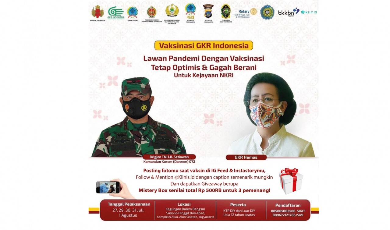 Ikuti Vaksinasi Covid-19 bersama GKR Indonesia, Bisa Dapat Hadiah Mystery Box
